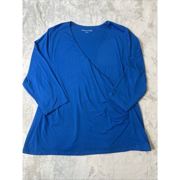 Soft Surroundings 3X Blue Pima Cotton Surplice V-Neck Top - Picture 3 of 10